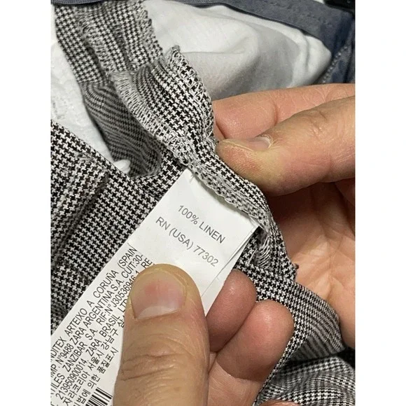 Zara Man Pants Men 30X36 Beige‎ Micro Houndstooth Linen Vacation Hybrid Academia - Picture 7 of 10